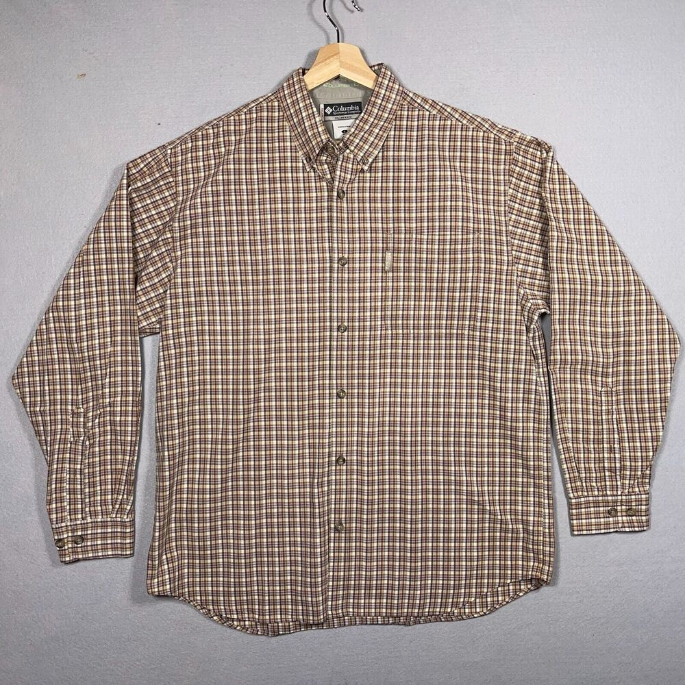 Columbia XCO Shirt Men Large Brown Plaid‎ Long Sleeve Vented Hiking Fishing